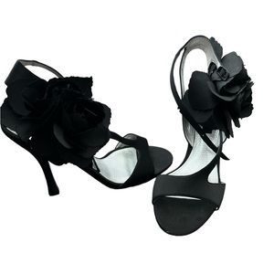 Nina New York Black Satin Sandal 8 1/2 Genuine Leather Sole